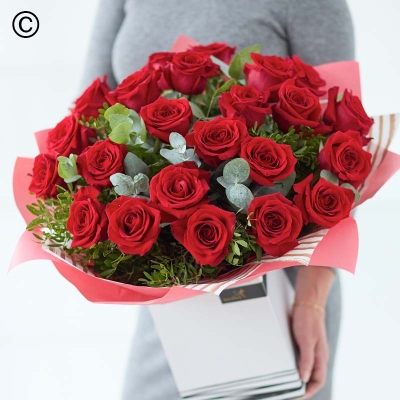 Valentines 24 Red Rose Hand tied